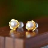 A Pair of Exquisite Sterling Silver-Gold Plated Inlaid Pearl Earrings