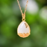 Exquisite Sterling Silver-Gold Plated Inlaid White Jade Pendant