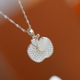 Exquisite Sterling Silver Inlaid White Jade Pendant