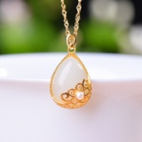 Exquisite Sterling Silver-Gold Plated Inlaid White Jade Pendant