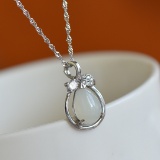 Exquisite Sterling Silver Inlaid White Jade Pendant