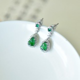 A Pair of Exquisite Sterling Silver Inlaid Jadeite Earrings