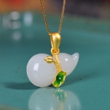 Exquisite Sterling Silver-Gold Plated Inlaid White Jade Pendant