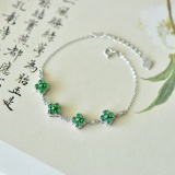 An Exquisite Sterling Silver Inlaid Jadeite Bracelet