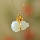 Exquisite Sterling Silver-Gold Plated Inlaid White Jade Pendant
