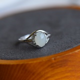 Exquisite Sterling Silver Inlaid White Jade Ring
