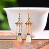 Exquisite Sterling Silver-Gold Plated Inlaid White Jade Earrings