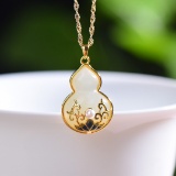 Exquisite Sterling Silver-Gold Plated Inlaid White Jade Pendant