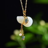 Exquisite Sterling Silver-Gold Plated Inlaid White Jade Pendant