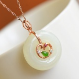 Exquisite Sterling Silver-Gold Plated Inlaid White Jade Pendant