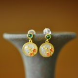 A Pair of Exquisite Sterling Silver-Gold Plated Inlaid White Jade Earrings
