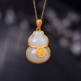 Exquisite Sterling Silver-Gold Plated Inlaid White Jade Pendant