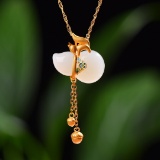 Exquisite Sterling Silver-Gold Plated Inlaid White Jade Pendant