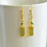 A Pair of Exquisite Sterling Silver-Gold Plated Inlaid Yellow Jade Earrings