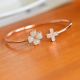 Exquisite Sterling Silver-Gold Plated Inlaid White Jade Bangle