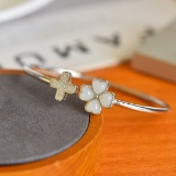 Exquisite Sterling Silver Inlaid White Jade Bangle