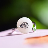 Exquisite Sterling Silver Inlaid White Jade Ring