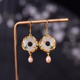 Exquisite Sterling Silver-Gold Plated Inlaid White Jade Earrings