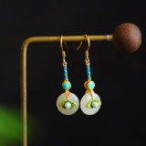 Exquisite Sterling Silver-Gold Plated Inlaid White Jade Earrings