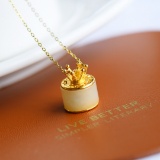 Exquisite Sterling Silver-Gold Plated Inlaid White Jade Pendant
