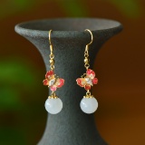 A Pair of Exquisite Sterling Silver-Gold Plated Inlaid White Jade Earrings