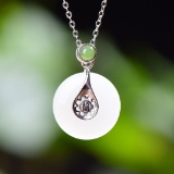 Exquisite Sterling Silver Inlaid White Jade Pendant