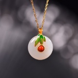 Exquisite Sterling Silver-Gold Plated Inlaid White Jade Jewelry Set