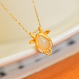 Exquisite Sterling Silver-Gold Plated Inlaid White Jade Pendant