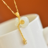 Exquisite Sterling Silver-Gold Plated Inlaid White Jade Pendant