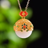 Exquisite Sterling Silver-Gold Plated Inlaid White Jade Pendant