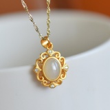 Exquisite Sterling Silver-Gold Plated Inlaid White Jade Pendant