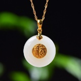 Exquisite Sterling Silver-Gold Plated Inlaid White Jade Pendant
