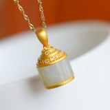 An Exquisite Sterling Silver-Gold Plated Inlaid White Jade Pendant