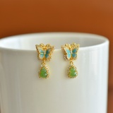 A Pair of Exquisite Sterling Silver-Gold Plated Inlaid Jasper Earrings