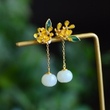 A Pair of Exquisite Sterling Silver-Gold Plated Inlaid White Jade Earrings