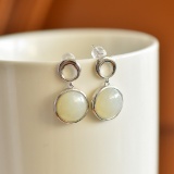 A Pair of Exquisite Sterling Silver Inlaid White Jade Earrings