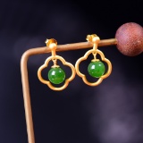 Exquisite Sterling Silver-Gold Plated Inlaid Jasper Earrings