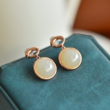 A Pair of Exquisite Sterling Silver-Gold Plated Inlaid White Jade Earrings