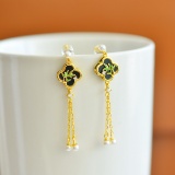 A Pair of Exquisite Sterling Silver-Gold Plated Inlaid White Jade Earrings