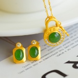 A Set of Exquisite Sterling Silver-Gold Plated Inlaid Jasper Jewelry Set