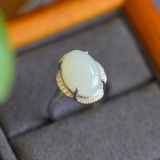 Exquisite Sterling Silver Inlaid White Jade Ring