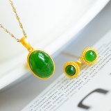 A Set of Exquisite Sterling Silver-Gold Plated Inlaid Jasper Jewelry Set