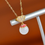 Exquisite Sterling Silver-Gold Plated Inlaid White Jade Jewelry Set
