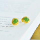 A Pair of Exquisite Sterling Silver-Gold Plated Inlaid Jasper Earrings