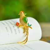 An Exquisite Sterling Silver-Gold Plated Inlaid Jasper Brooch