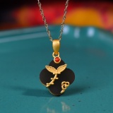 Exquisite Sterling Silver-Gold Plated Inlaid White Jade Pendant