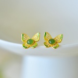 A Pair of Exquisite Sterling Silver-Gold Plated Inlaid Jasper Earrings