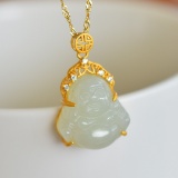 Exquisite Sterling Silver-Gold Plated Inlaid White Jade Pendant