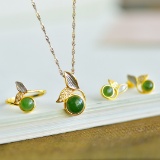 A Set of Exquisite Sterling Silver-Gold Plated Inlaid Jasper Jewelry Set