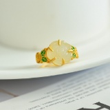 Exquisite Sterling Silver-Gold Plated Inlaid White Jade Ring